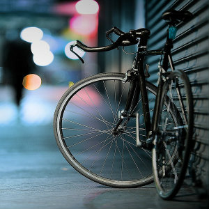 bike on dark city street