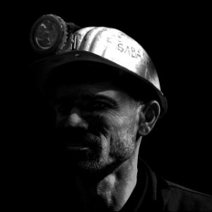 black and white coal miner portrait