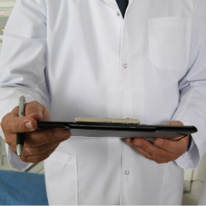 doctor labcoat holding clipboard