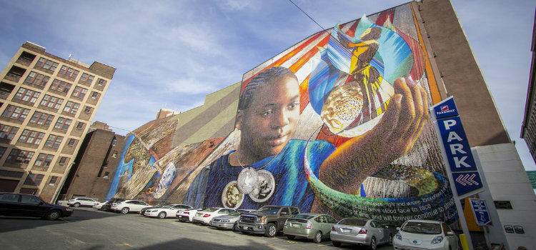 philadelphia parking lot and mural